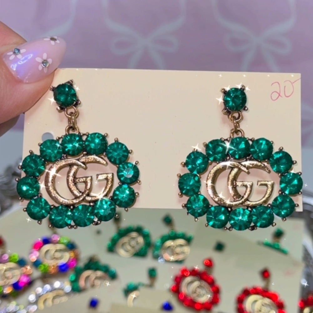 Gold-Tone Drop Earrings with Emerald Green Crystals